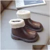 Botas sapatos de couro para crianças meninas inverno alto tops estilo ao ar livre neve tornozelo simples moda silp-on plus algodão manter gota quente entregar otmfs