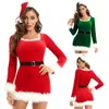 Vestidos casuais mulheres adulto flanela festa de natal papai noel trajes extravagantes clubwear laço faux pele guarnição bodycon vestido com chapéu de cinto