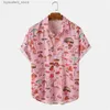 Mäns avslappnade skjortor 2022 Summer Mens kortärmade Hawaiian skjorta Casual Lapel Colorful Element Mushroom Mönster 3D Print Button Trend Summer L240320