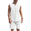 Men's Tracksuits Men Solid Color Sportswear Set V Neck Vest Elastic Waist Shorts With Patch Pockets Breathable Quick Dry Loose