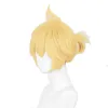 Peruker lemail peruk syntetiska hår anime kagamin rin/len cosplay peruk 30 cm kort guld gula peruker mode värmebeständig cosplay peruk