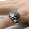 Cluster Rings 925 Sterling Silver Men's Turkey Classic Vintage Set Natural Fluorite Large Stone With Stones