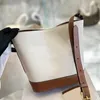 디자이너 버킷 가방 삼중 줄무늬 캔버스 갈색 가죽 여성 Cuir Natural Tan Crossbody Shoulder Bags 고급 크로스 바디