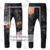 Hommes Femmes Designer Violet Jeans Grande Taille Denim Pantalon Pantalon Perforé Hip Hop Perforé Zipper Amris Pantalon Lettre Patch Slim Fit Élastique Violet Jeans 514