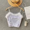 Kadın Tankları Foamlina Lüks Sequin Camisole Kadınlar için Seksi Moda İç Dış Giyim Kırmızı Beyaz Kısa Yelek Camis Sparkly Tank Top