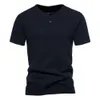 Année nouvel an Henry chemise hommes à manches courtes T-shirt col américain coton sport et Fitness