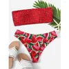 Frauen Bikini 2024 Frauen Badeanzug Jugend Stilvoll zweiteiliger Wassermelonendruck Tankini Bandeau Badeanzug Trajes de Bano Mujer