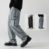Herr jeans hip-hop baggy vår och höst split skarvning tvättad last mode japanska gata raka byxor män kläder