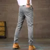 Strong Casual Pantolon Erkekler İnce Fit Klasik Düz Pantolonlar Düğme Sinek Denim Dokulu 240319