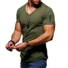 Novo estilo masculino curto vento com decote em v camiseta sólida magro camisa de fundo em linha reta europeu