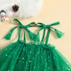 Girl Dresses 0-4 Years Infant Baby Kids Tulle Dress Xmas Party Sleeveless Tie-Up Straps Ruffle Sundress Sequins Dots A-Line