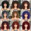 Perucas de cabelo curto afro kinky encaracolado perucas com franja para preto feminino africano sintético omber sem cola peruca loira vermelho preto cosplay lolita