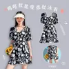 Women's Swimwear Korean Plus Size One Piece Swimsuit Women Skirt Floral Print Short Sleeved V-neck Beach Spring Suit Summer