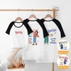 Pai mãe filha filho crianças roupas roupas de bebê moda desenhos animados camiseta verão mãe pai e eu família olhar roupas combinando 240322