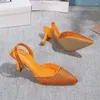 Chinelos 2024 Verão Azul Laranja Slides Mulheres 8cm Salto Alto Mules Bling Cristal Strass Luxo Mãe Slingback Sapatos