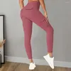 Pantalons de Yoga pour femmes, taille haute, contrôle du ventre avec plusieurs poches, Leggings extensibles, couleur unie, pour course à pied, sport