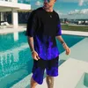 Fatos de treino masculinos verão shorts de manga curta conjunto de camiseta com padrão de chama impresso 3D casual moletom elegante