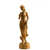 Figurines décoratives 19CM, fille de beauté pour amour, sculpture sur bois, décoration artisanale solide, Figurines de Style chinois