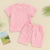 Kleidungssets Kleinkind Baby Mädchen Sommerkleidung Blumendruck Outfit Kurzarm T-Shirt Tops und Stretch Jogger Shorts Set