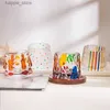 Wine Glasses Hand-Painted Rotating Glass Cup with Coaster Color Water Cup Tumbler Whiskey Glass Crystal Glasses Kitchen Drinking Utensils L240323