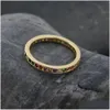 Band Rings Colorf Cz Eternity Ring Thin Skinny Engagement Wedding Birthstone Rainbow Color Classic Simple Round Circle Finger Drop D Dhvrg