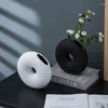 Vases Black White Donut Ceramic Decorative Flower Vase Circular Round Shape Tabletop Pot Handmade Art