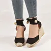 Espadrillas da donna Sandali con cinturino alla caviglia Pantofole da donna Scarpe casual con zeppa Breath Lino Canapa Décolleté con plateau Sandali 240320