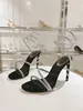Rene Caovilla Margot装飾されたSiede Sandals Cleo 95mm Designers Ankle Wraparound Women High Heeled Sandal Flower Rinastone Factory Footwear