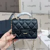 Womens Designer Black Top Handle Tiny Lipstick Vanity Bags Classic mini Flap Quilted Purse SNAP Gold Metal Hardware Matelasse Chain Crossbody Shoulder Handbag 14CM