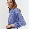 Blouses pour femmes texturé rayé bleu coton boutonné chemise polyvalente pour hommes et femmes haut ample à manches longues