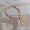 Cadena Kpop Irregar Pulsera de perlas de imitación para mujeres Colgante de piedra natural coreana Pulseras de puño ajustable Joyería de aniversario Gota DHSPM