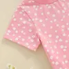 Set di abbigliamento Vestiti estivi per bambina con stampa floreale T-shirt a maniche corte con stampa floreale Pantaloncini in vita elastici Abiti per neonati carini