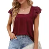 Women's T-Shirt Retro square neckline double-layer petal sleeve top for womens unique short sleeved summer casual T-shirt 240323
