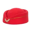 Berets Stewardess Hat Elegant Embroidery Badge Decorative Dress Up Woolen Women Air Hostesses Beret Formal Uniform Cap For Performance