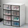 6pcs Transparent Shoe Box Shoes Organizers Plastic Thickened Foldable Dustproof Storage Box Stackable Combined Shoe Cabinet Sale 240322