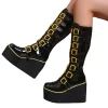 Stivali di grande taglia 43 cosplay da donna ad alto contenuto di stivali inverno in pelle lunghe cuoio stivale punk punk gotico classico scarpe tallone alto alto ginocchio