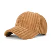 Gestreepte Effen Corduroy Baseball Cap Herfst Winter Dames Heren Verstelbare Cap Vaderhoed Bruin KHaki Roze Wijnrood Grijs 240312