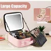 Sac de maquillage professionnel LED miroir lumineux paquet de voyage en cuir imperméable à l'eau Portable maquillage paquet maquillage artiste outils de coiffure K7Zi #