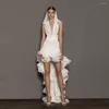 Casual Dresses Boho White High Low Bridal With Hoodies Ruffles Organza Halter Backless Sexy Long Women Maxi Gowns