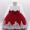 Robes de fille à manches longues Bow robe nouveau-né 1 an baptiste anniversaire soirée bébé robe fête mariage vêtements pour enfants 24323