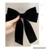 Acessórios de cabelo Meninas Preto Vermelho Grande Veet Bow para Mulheres Vintage Casamento Longo Fita Coreana Pin Barrette Moda Drop Delivery Baby K Dhhyz