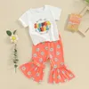 Kläder sätter Flawbena Toddler Baby Girl påskkläder Kort ärmbrev T-shirt Bunny Bell-Bottom Pants Kids Summer Clothes