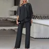 Mulheres calças de duas peças casamento convidado chiffon pant ternos elegante meia manga curta 2 peça conjunto formal festa à noite outfit