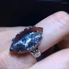 Klusterringar Natural Brookite Platinum Rutilated Quartz Ring 925 Sterling Silver 23.6/11mm Woman Men Water Drop Lucky