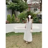 Varış Yaz Kore tarzı kadınlar gevşek gündelik nokta nakış aline kolsuz patchwork anklelengt elbiseler v883 240318