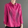 Women's Blouses Women Top Embroidered Lapel Shirt For Loose Fit Long Sleeve With Single Breasted Detail Streetwear Spring Fashion