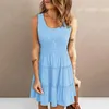 Vestidos casuais mulheres verão em torno do pescoço coreano comentários muitas roupas sundress solto flowy tanque curto beleza