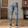 Herenjeans High Street Fashion Heren Retro Blauw Stretch Elastisch Skinny Fit Ripped Painted Designer Hip Hop Denim Broek Hombre