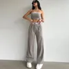 Women's Pants Two Piece Set Women Fashion Sleeveless Strapless High Waist Matching Tube Top Loose Wide Leg Sets Casual Streetwear