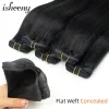 Weft Isheeny Flat Weft Human Hair Extensions 20 inches Black Human Hair Weave Concealed 50g Straight Bundles No Short Hair On Weft